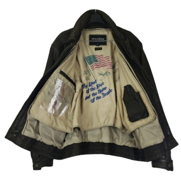 Vtg 80s Wilsons Leather Jacket Men's L A 2 Bomber Flight Motorcycle Brown Heavy. - Picture 2 of 15